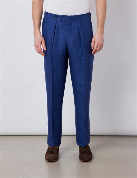 blue linen trousers men's.